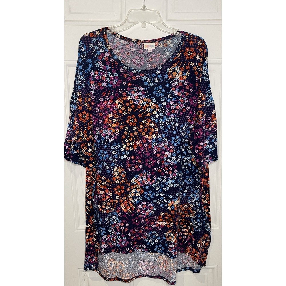 Lularoe Women's 2XL Black Floral Tunic Top Multicolor Comfortable Colorful